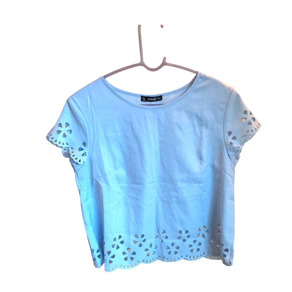Cute Baby Blue Cutout Croptop Blouse